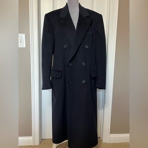 Men's Vintage 100% Wool Neiman Marcus Navy Overcoat Long and Heavy Sz. 40R
